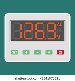 Digital panel mount voltmeter. Electronic device for electric illustrations