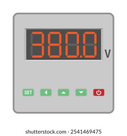 Voltímetro de montagem de painel digital. Ilustração vetorial em estilo plano