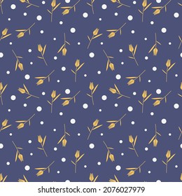 Digital paper design, dark blue botanical seamless pattern
