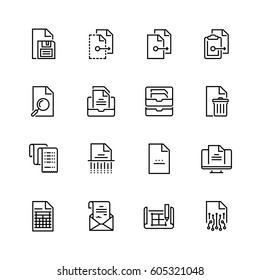 Digital And Paper Documents Vector Icon Set In Thin Line Style