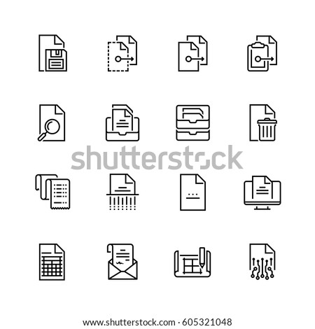 Digital and paper documents vector icon set in thin line style