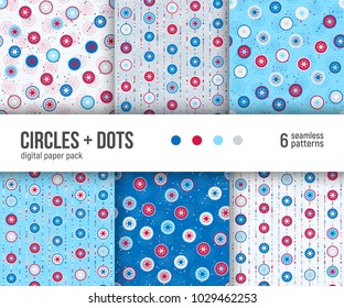 Digital paper pack, set of 6 abstract seamless patterns. Abstract geometric backgrounds. Vector illustration.