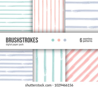 Digital paper pack, set of 6 abstract seamless patterns. Abstract geometric backgrounds. Vector illustration. Hand drawn textured brushstrokes backgrounds, striped patterns.