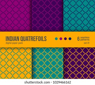 Digital paper pack, set of 6 abstract seamless patterns. Abstract geometric backgrounds. Vector illustration.