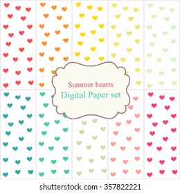digital paper set with hearts