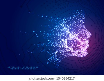 Digital Particle Face Technology Concept Background For Artificial Intelligence And Machine Learning