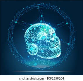 Digital particle face technology concept. Background for artificial intelligence and machine learning.