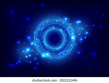 Digital particle of infographic. Futuristic Sci-Fi glowing HUD frame. Data engineering. Abstract hologram hi-tech background. Virtual reality holographic flare circuit board