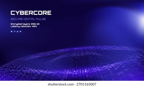 Onda de partícula digital em gradiente azul. Fundo abstrato para transmissão segura de dados. Rede global e conceito de tecnologia.