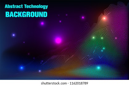 Digital Particle Waves.wavy particle waves structure made of shuffled round.Abstract Technology background.Cyber technology wire network futuristic wire frame.space Artificial intelligence.Vector 