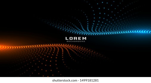 digital particles orange and blue glowing background 