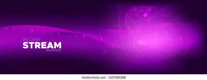 Digital Particles. Purple Big Data Concept. Glow Tech Banner. Binary Number Wallpaper. Particle Motion. Violet Big Data Analysis. Tech Poster. Pink Information Binary Technology. Particle Future.