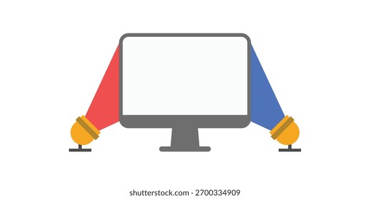 Digital party light icon featuring a monitor with glowing festive beams. Great for online celebration themes, digital events, and festive streaming visuals.