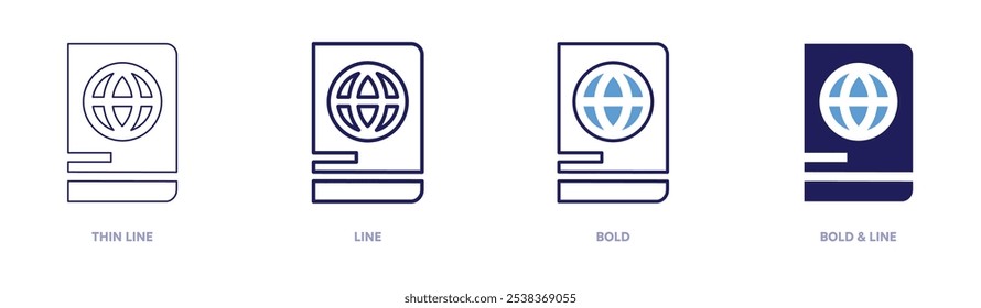 Digital passport icon in 4 different styles. Thin Line, Line, Bold, and Bold Line. Duotone style. Editable stroke.