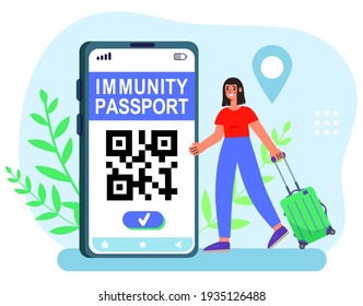 Digital passport of immunity covid-19. Traveling with passport health concept. Flat vector illustration
