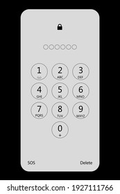 Pantalla de bloqueo de contraseña digital para smartphone en pantalla de bloqueo de teléfono. Teclado de interfaz de usuario para smartphone. Plantilla de teclado en un dispositivo táctil. Ilustración del vector