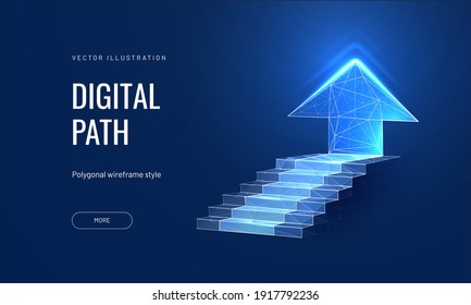 Digital path on a blue background. Business mission concept or goal achievement in a futuristic polygonal style. Digital path abstract vector illustration