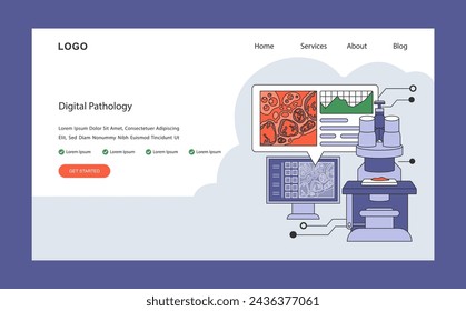 Digital Pathology concept. Transforming tissue analysis with high-resolution imaging. Accelerating diagnostic accuracy through technology. Advancing histopathology digitally. Flat vector illustration.