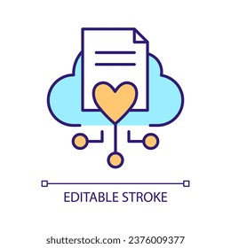 Digital patient data RGB color icon. Electronic medical record. IoT technology in medicine. Transformation. Isolated vector illustration. Simple filled line drawing. Editable stroke. Arial font used