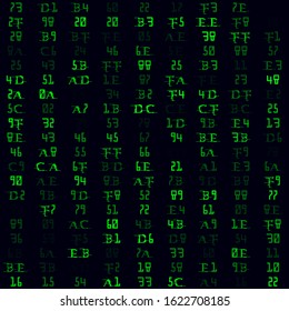 Digital pattern. Green filled hexademical pairs seamless pattern. Beautiful background. Awesome vector illustration.
