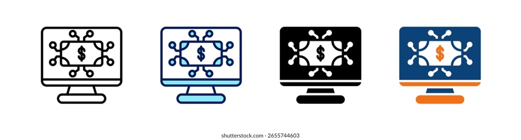 Conjunto de vetores de vários estilos de ícone multifuncional de pagamento digital