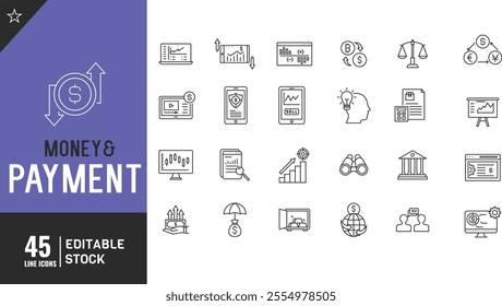 Digital Payment Benefits line editable icon set. bonuses, paid leave, pension, and more. thin modern style vector illustration.