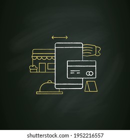 Digital payment chalk icon. Online contactless payment. Credit card. Regulation through covid19. Restaurants new normal concept.Isolated vector illustration on chalkboard