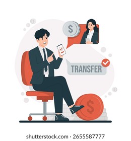 Ilustración de concepto de pago digital con código QR, transferencia de dinero, Factura, compras en línea, banca móvil en estilo de Vector de diseño plano que representa Tecnología financiera moderna y transacciones
