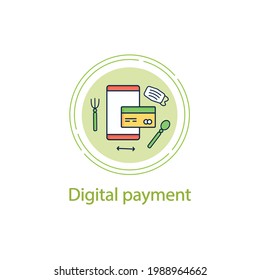 Digital payment concept line icon. Online contactless payment. Credit card. Regulation through covid19. Restaurants new normal.Vector isolated conception metaphor illustration