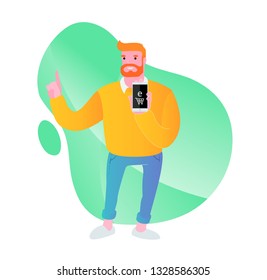 Digital payment concept. Man holding smartphone. Vector illustration.