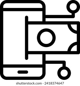 Icono de negocio de digitalización de pagos digitales con estilo de contorno negro. digital, internet, teléfono, móvil, tecnología, negocios, banca. Ilustración vectorial