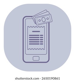 Icono de pago digital con el Comprobante de visualización del teléfono inteligente junto con el dinero. Transacciones financieras modernas en un concepto de contexto experto en tecnología