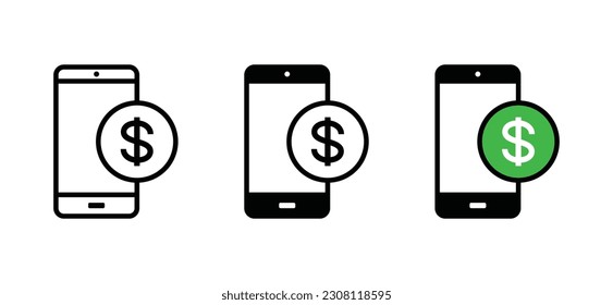 Icono de pago digital en línea delgada, plano y color en fondo blanco para aplicaciones y sitios web. Cartera electrónica o símbolo de banca móvil. Ilustración del vector