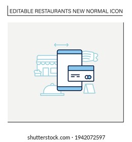 Digital payment line icon. Online contactless payment. Credit card. Regulation through covid19. Restaurants new normal concept. Isolated vector illustration.Editable stroke