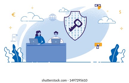 Digital Payment, Money Internet Transfers, Online Banking Safety Technology Trendy Flat Vector Concept with Digital Developers, Bank Digital Security Team Working to Protect Clients Data Illustration