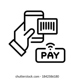Digital payment, scan with code. Line vector. Isolate on white background.