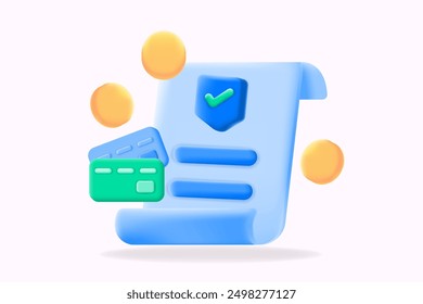 Digital payment security illustration: credit cards, coins, and a secure document. 3d vector illustration