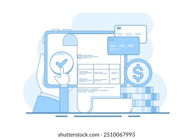 Digital payment system concept, Online payment, Online invoice, Online payment via smartphone, application for money transfer and payment. Vector.