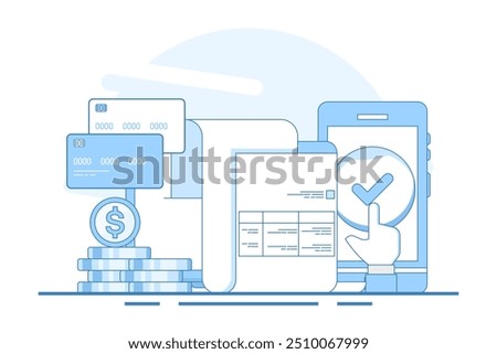 Digital payment system concept, Online payment, Online invoice, Online payment via smartphone, application for money transfer and payment. Vector.