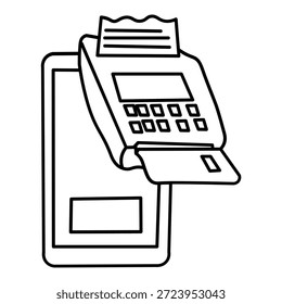 Un terminal de pago digital se muestra en la pantalla de un teléfono inteligente, procesando una transacción con una tarjeta de crédito y un Comprobante.