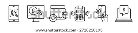 Digital payment thin line icon set. Web minimal icons