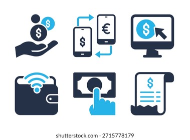 Conjunto de iconos de pagos digitales y comercio electrónico. Iconos de la serie de glifos sólidos