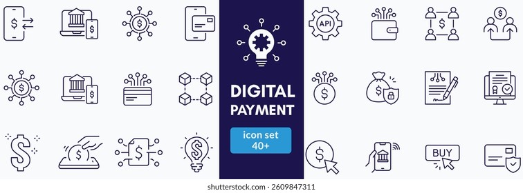 Digital Payments Icon Set. Sleek and modern icons for e-commerce, online transactions, and fintech apps, designed to enhance user interfaces and streamline payment processes
