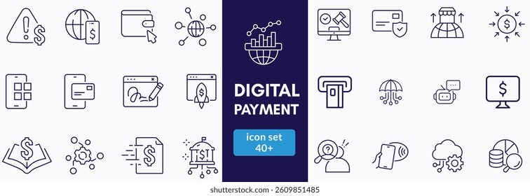 Digital Payments Icon Set. Sleek and modern icons for e-commerce, online transactions, and fintech apps, designed to enhance user interfaces and streamline payment processes
