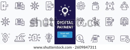 Digital Payments Icon Set. Sleek and modern icons for e-commerce, online transactions, and fintech apps, designed to enhance user interfaces and streamline payment processes