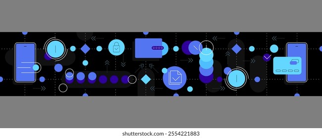 Digital payments and money transfers. Fin tech. Web banner. Dark mode. Flat illustration. Vector file.