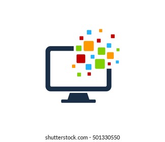 Digital PC Pixel Computer Logo Design Template