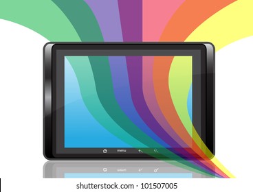 Digital PC tablet, reflexion and abstract colour strips