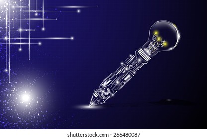 digital pen bulb idea concept background