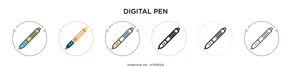 Digital pen icon in filled, thin line, outline and stroke style. Vector illustration of two colored and black digital pen vector icons designs can be used for mobile, ui, web